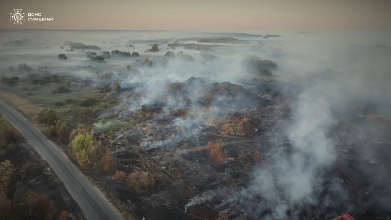 На Сумщині кілька діб поспіль борються з масштабною пожежею, яка охопила торф’яники