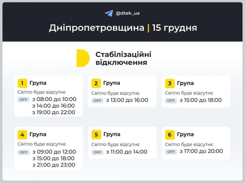 Графік вимкнення електроенергії на 15 грудня: коли не буде світла у неділю