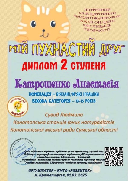 Юна конотопська майстриня підкорила Міжнародний та обласний конкурси