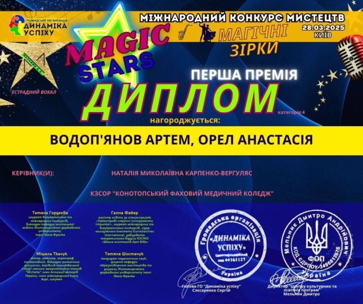 Конотопські студенти здобули перемогу у міжнародному конкурсі мистецтв &ldquo;MAGIC STARS&rdquo;