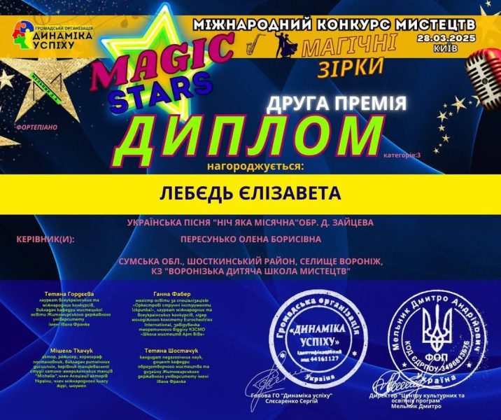 Вокалістка із Шосткинщини здобула перемогу на міжнародному конкурсі мистецтв