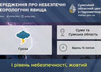 На Сумщині прогнозують грозу