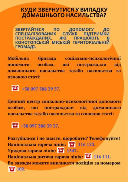 У Конотопі продовжує роботу мобільна бригада та денний центр соціально-психологічної допомоги особам, які постраждали від домашнього насильства