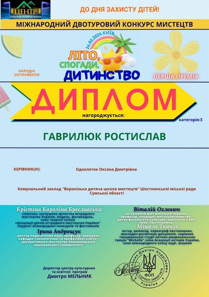 Учні Воронізької школи мистецтв Шосткинської громади здобули нові перемоги у Міжнародному конкурсі