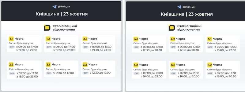 В Україні 23 жовтня відключать світло: коли діятимуть графіки завтра