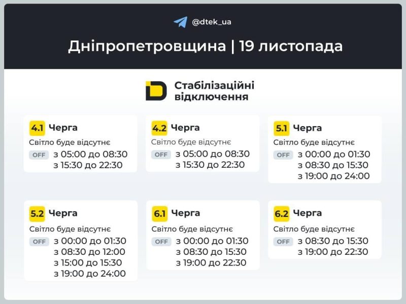Графіки відключень 19 листопада: у кого будуть вимикати світло в середу