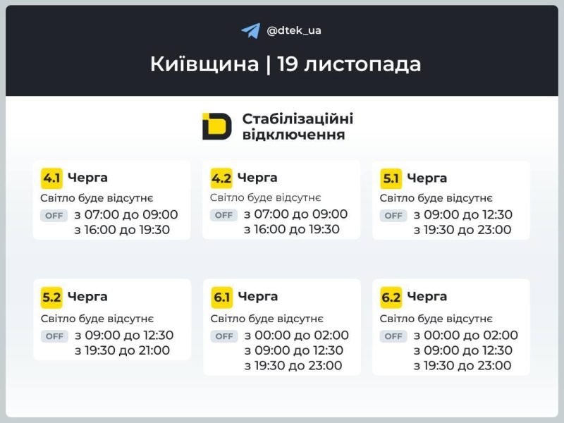 Графіки відключень 19 листопада: у кого будуть вимикати світло в середу