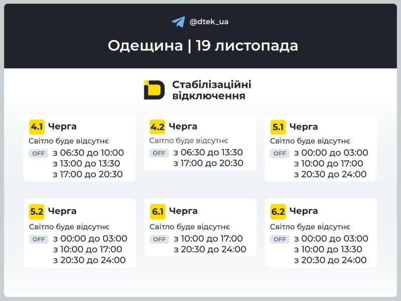Графіки відключень 19 листопада: у кого будуть вимикати світло в середу