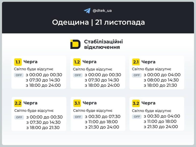 Графіки відключень 21 листопада: хто залишиться без світла в п’ятницю