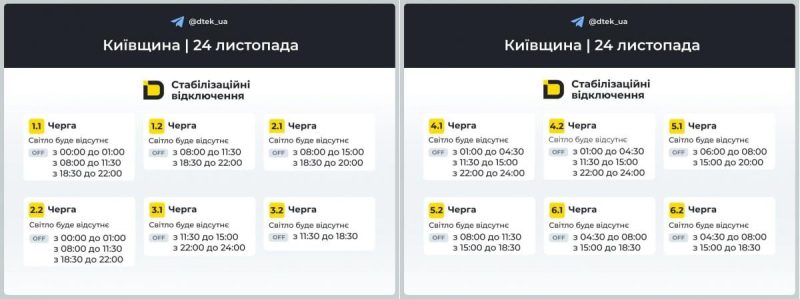 Графіки відключень на завтра: скільки годин не буде світла 24 листопада