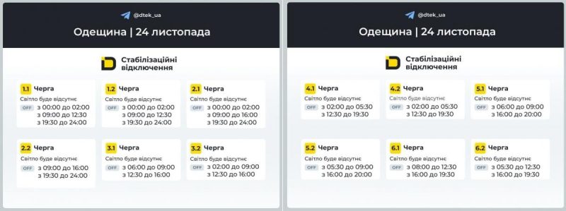 Графіки відключень на завтра: скільки годин не буде світла 24 листопада