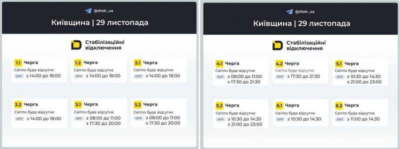 Як відключатимуть світло в Україні в суботу: графіки на 29 листопада