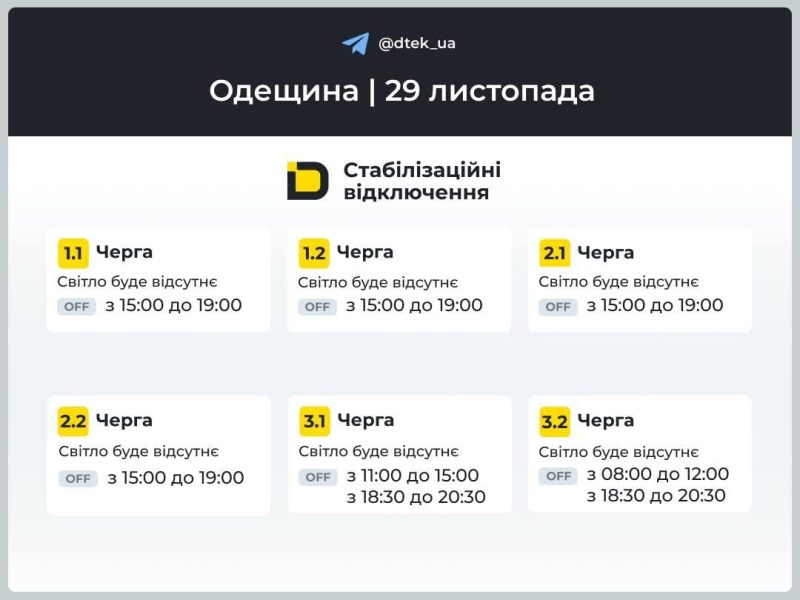 Як відключатимуть світло в Україні в суботу: графіки на 29 листопада
