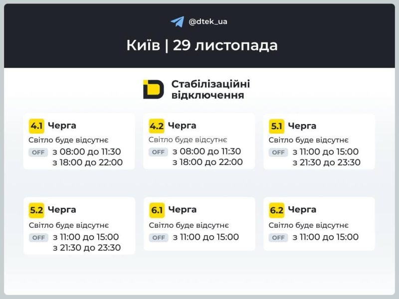 Як відключатимуть світло в Україні в суботу: графіки на 29 листопада