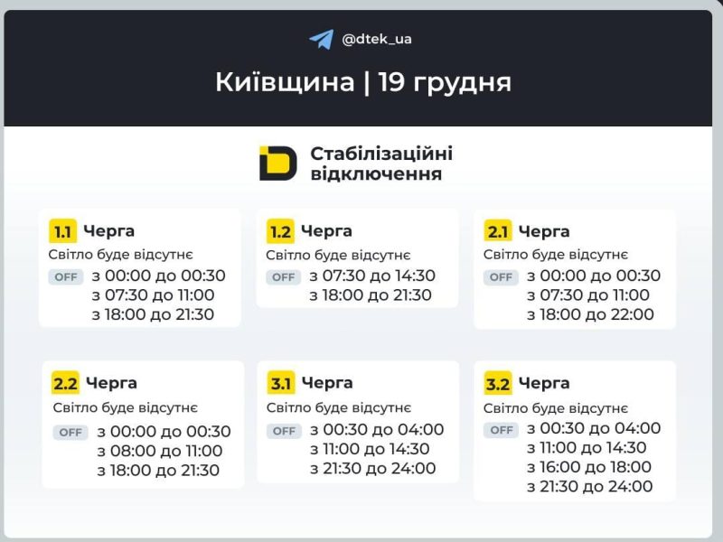 Відключення світла 19 грудня: коли не буде світла у п'ятницю