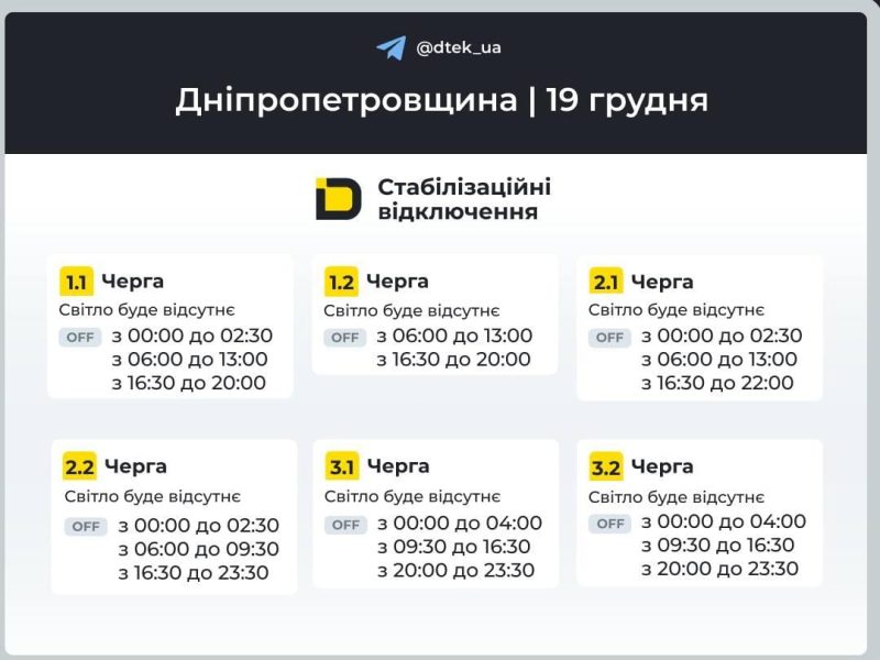 Відключення світла 19 грудня: коли не буде світла у п'ятницю