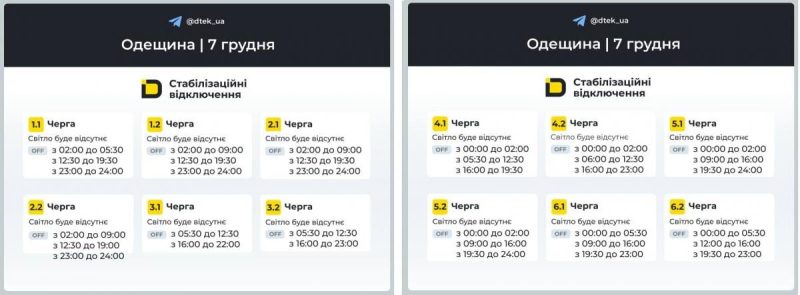 Відключення світла 7 грудня: енергетики показали графіки неділі