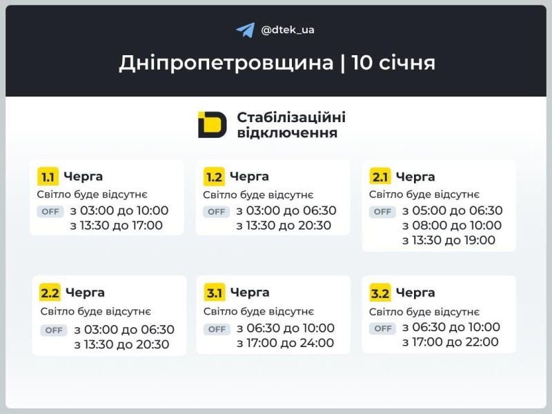Графіки відключень електроенергії в суботу: коли не буде світла 10 січня