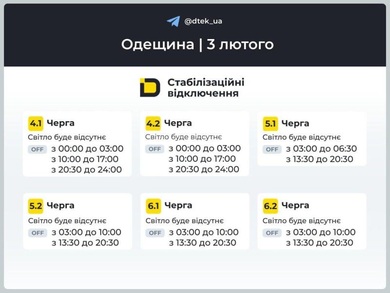 Графіки відключень світла на 3 лютого: коли не буде електрики у вівторок