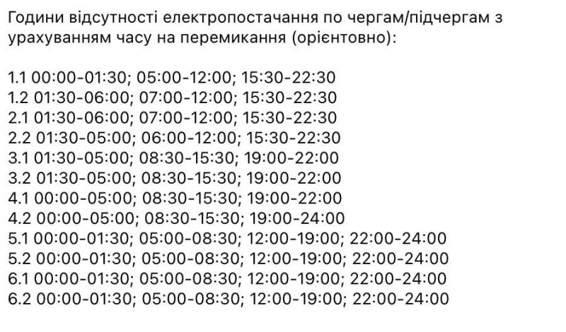Графіки відключення світла на 17 лютого: коли не буде електроенергії у вівторок