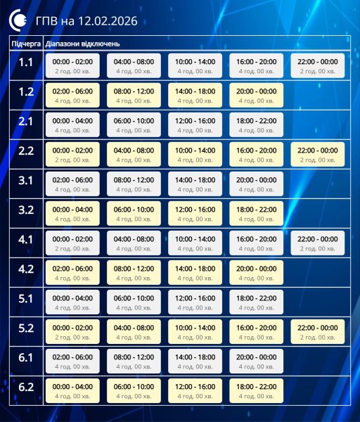 Обленерго оприлюднило графік відключення світла на завтра