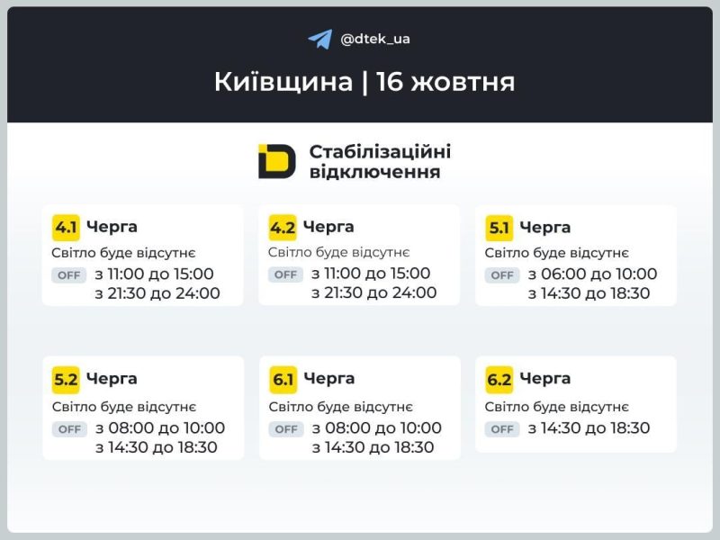 Графіки відключень 16 жовтня: кому вимикатимуть світло в п’ятницю