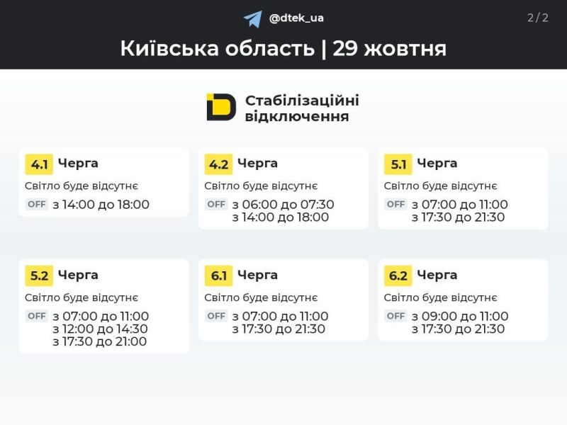 Графіки відключень 29 жовтня: хто буде без світла у четвер