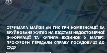 Отримала майже 600 тис. грн компенсації за зруйноване житло на підставі недостовірної інформації та купила будинок у матері: прокурори передали справу посадовиці до суду